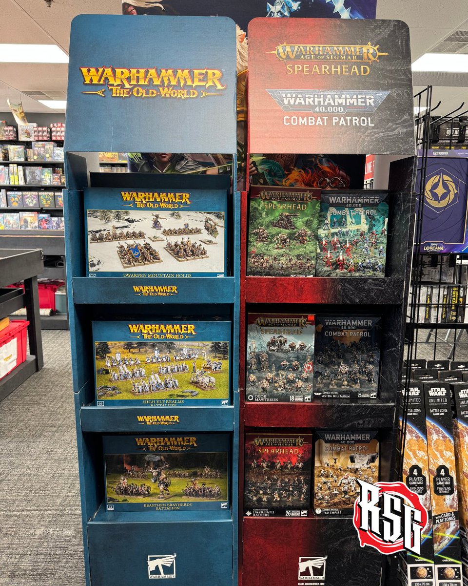 The throne they deserve! You're going to find Warhammer The Old World, Spearhead, and Combat Patrol in their own displays at the store.
