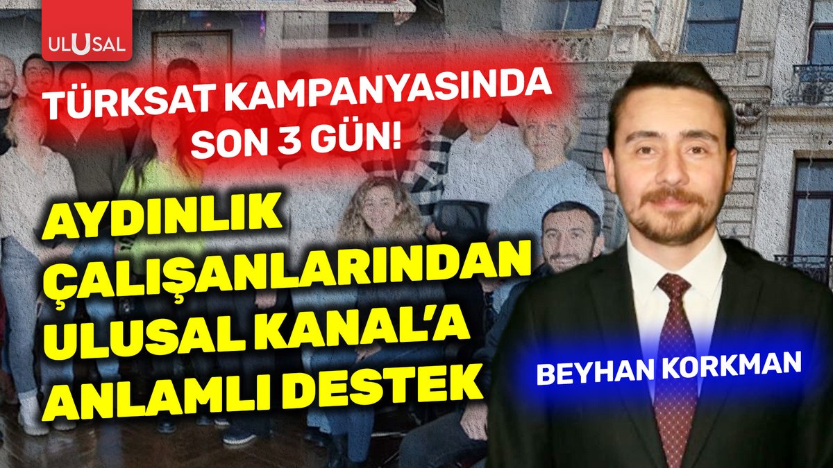 💢TÜRKSAT KAMPANYASINDA SON 3 GÜN!

▪️Aydınlık Gazetesi Genel Müdürü Beyhan Korkman (<a href="/BeyhanKorkman/">Beyhan Korkman</a>) açıkladı! Aydınlık çalışanlarından anlamlı destek

🔴youtu.be/AApC8hXerCk