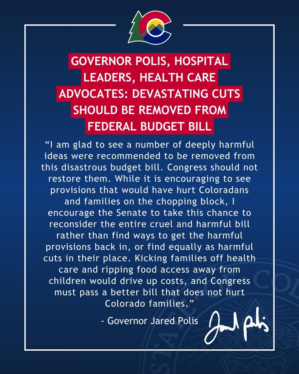 I am glad to see a number of deeply harmful ideas were recommended to be removed from this disastrous budget bill. Congress should not restore them. While it is encouraging to see provisions that would have hurt Coloradans and families on the chopping block, I encourage the