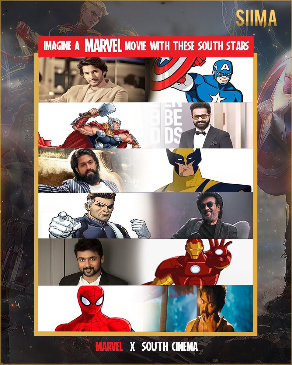 When mass meets multiverse… 💥
We imagined South stars as Marvel legends 🦸‍♂️🔥

Tell us who you’d cast! 👇

<a href="/urstrulyMahesh/">Mahesh Babu</a> <a href="/tarak9999/">Jr NTR</a> <a href="/TheNameIsYash/">Yash</a> <a href="/rajinikanth/">Rajinikanth</a> <a href="/Suriya_offl/">Suriya Sivakumar</a> <a href="/actorvijay/">Vijay</a> 

#MaheshBabu #JrNTR #Yash #Rajinikanth #Suriya #ThalapathyVijay #WhoPlaysWho #MarvelHeroes