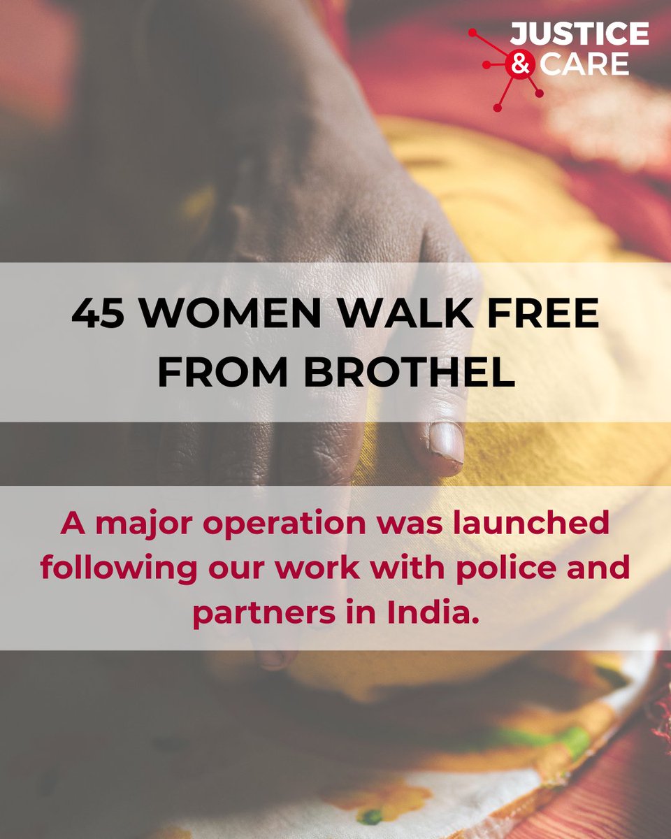 justiceandcare's tweet image. Forty-five women have walked free from a brothel and 25 suspects arrested following an operation in India.
We are so glad the women are safe again.
Find out more here: justiceandcare.org/news/45-women-…