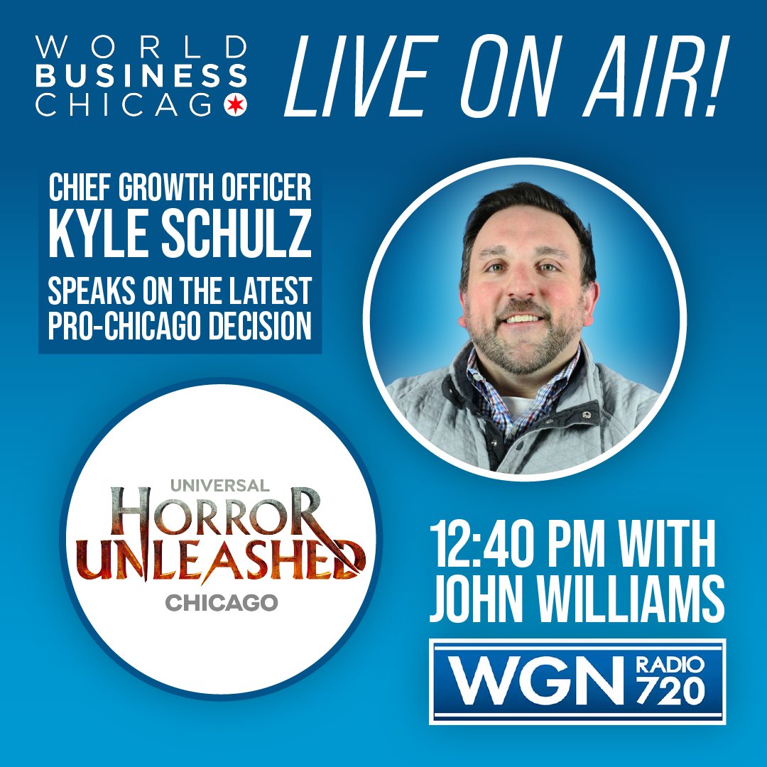 World Business Chicago (@worldbizchicago) on Twitter photo 🎙️ Tune in at 12:40 PM! WBC’s Chief Growth Officer Kyle Schulz joins The John Williams Show on <a href="/WGNRadio/">WGN Radio 720</a> to share how Universal Horror Unleashed came to Chicago’s River West. Don’t miss the inside story on this big win for #Chicago! #UniversalHorrorUnleashed #ProChicago 🎙️ Tune in at 12:40 PM! WBC’s Chief Growth Officer Kyle Schulz joins The John Williams Show on <a href="/WGNRadio/">WGN Radio 720</a> to share how Universal Horror Unleashed came to Chicago’s River West. Don’t miss the inside story on this big win for #Chicago! #UniversalHorrorUnleashed #ProChicago