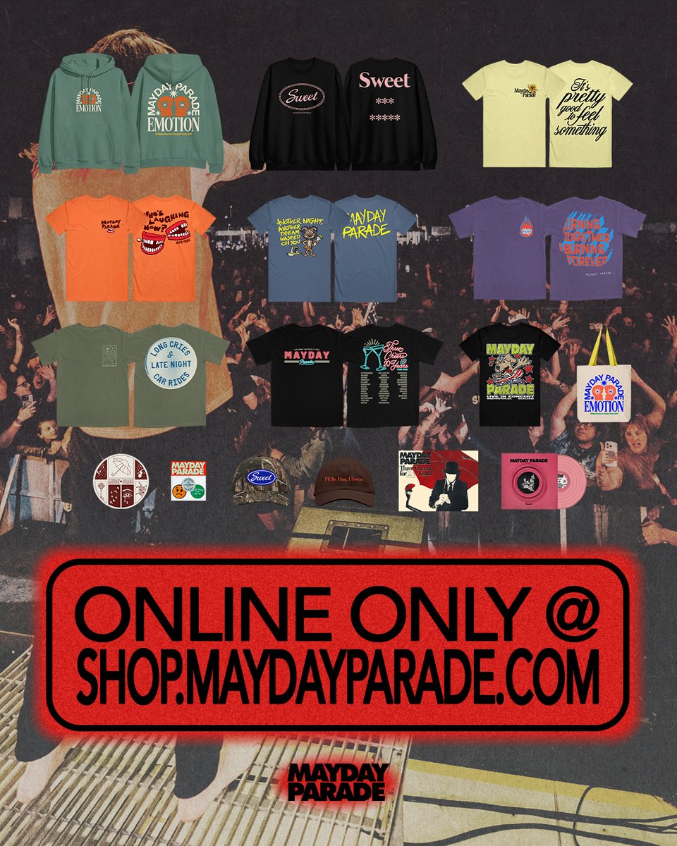 If you missed out on merch at our Three Cheers for 20 Years Tour this spring, now's your chance to get your hands on some of the items we had with us! Check shop.maydayparade.com for the final stock of tour merch including the tour shirt, Warped Tour DC shirt, and poster.