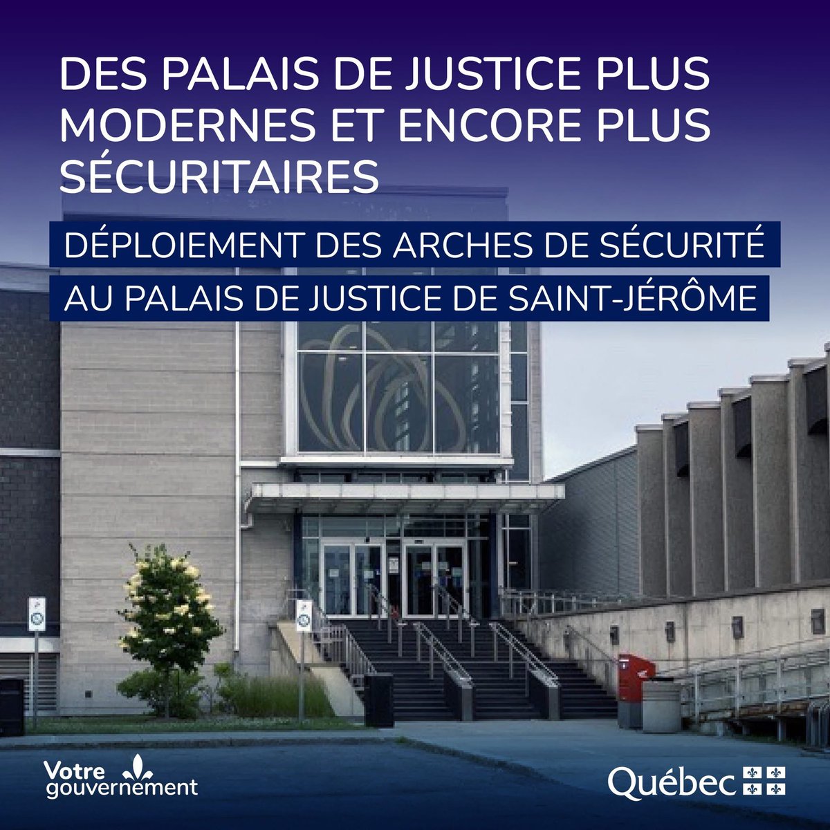 SJB_CAQ's tweet image. Le palais de justice de Saint-Jérôme est désormais doté d’arches de sécurité. Nous respectons ainsi notre engagement de rendre les palais de justice plus modernes et encore plus sécuritaires.
Plus d’infos ici 👉🏻 newswire.ca/fr/news-releas…