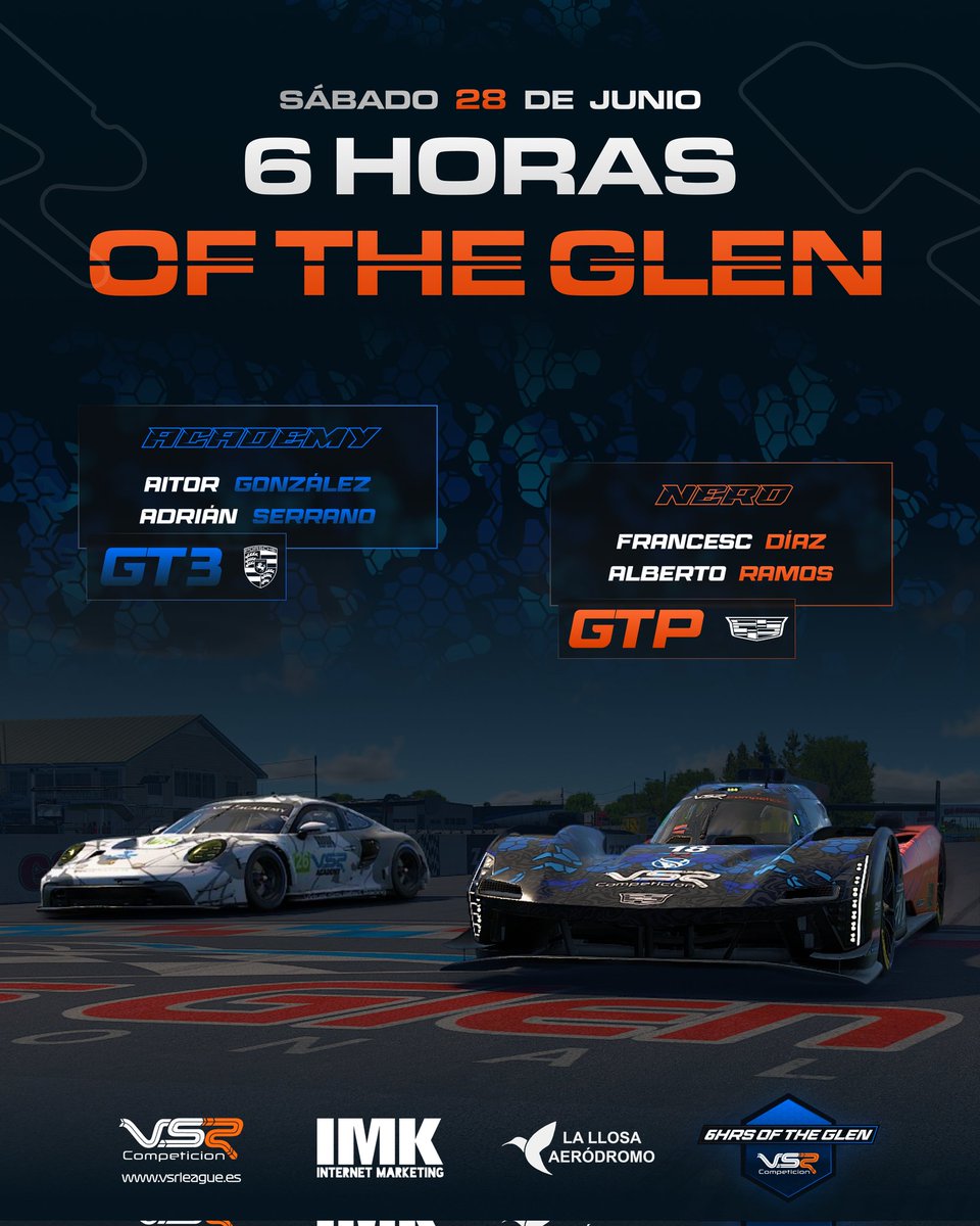 Todo preparado para las 6h Watkins Glen <a href="/iRacing/">iRacing</a> 
Nuestros pilotos salen a pista con un GTP y GT3 en el Academy.
Mucha suerte y al lío!!!💪🏻