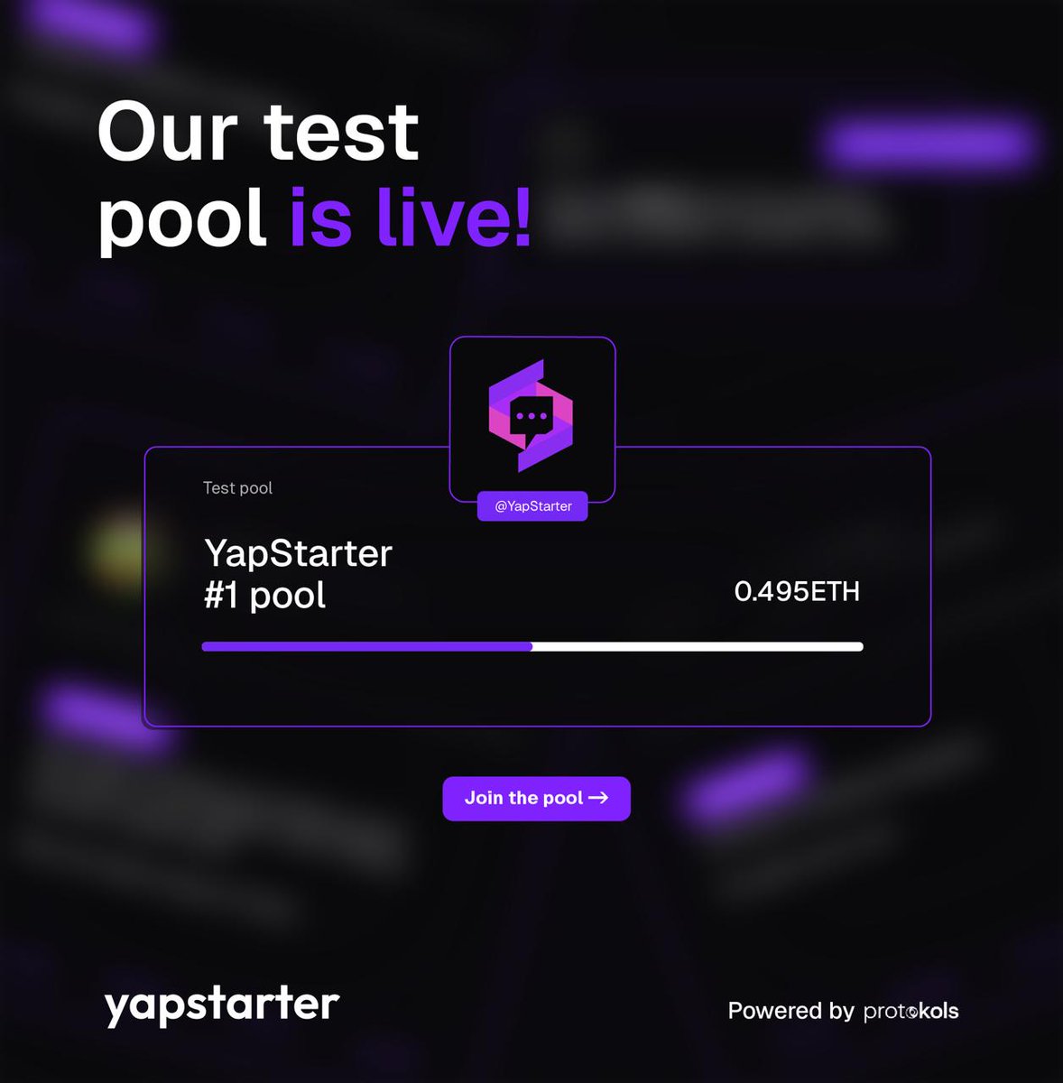 0xElyy's tweet photo. GM!

The new marketing platform is finally here.

Teams open reward pools with ETH or their native token.

Influencers, content creators, partners, raiders and even their own communities sign up to their pool. Every post they put out with atleast one of their campaigns keywords gets tracked and scored by our algorithm, accumulating points with every post. These points translate into a % of the reward pool, which is automatically distributed at the end of the campaign.

Currently have a test pool running to ensure everything works like it is supposed to, with a 1000$ reward pool for the people that participate and help us test it out -> https://t.co/87OXqtM9YR

Will have more (higher value) project pools very soon, so keep an eye on the platform!

Website: https://t.co/sMDduKWTCL
X: @yapstarter_io 
New reward pool notification channel: https://t.co/ZT77NUxfhM

Oh yeah, and did we mention a large portion of our algo's data comes directly from @Protokols_io data layer? 
https://t.co/GeyQAKArGd