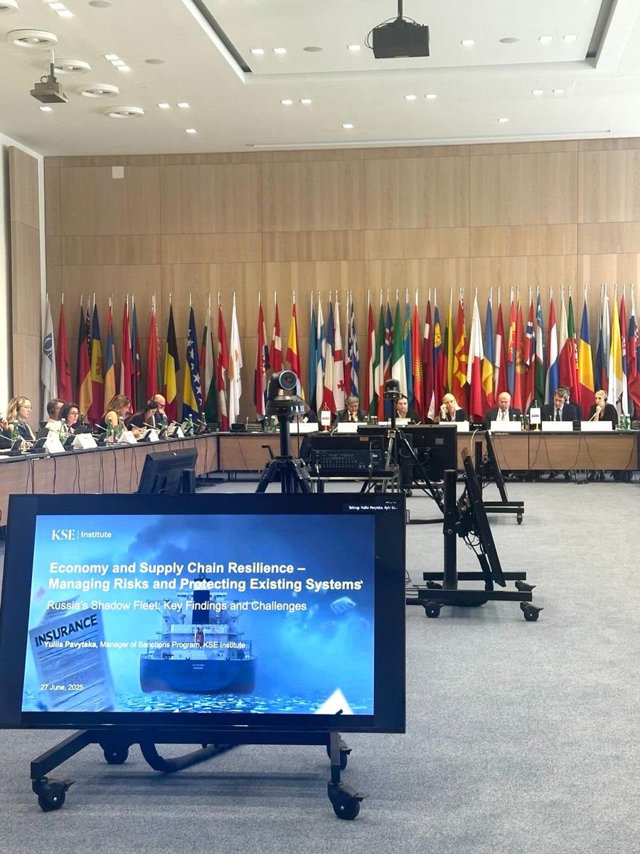 UKRinOSCE's tweet photo. Grateful to 🇸🇮EEC &amp; 🇫🇮OSCE for spotlighting 🇷🇺’s shadow fleet - sanctions evasion, environmental harm, sea infrastructure sabotage and IML violations . @OSCE as the largest security org is initiating timely  discussion on the critical threats posed by 🇷🇺SF to the #OSCE region https://t.co/LJvlLwImOK