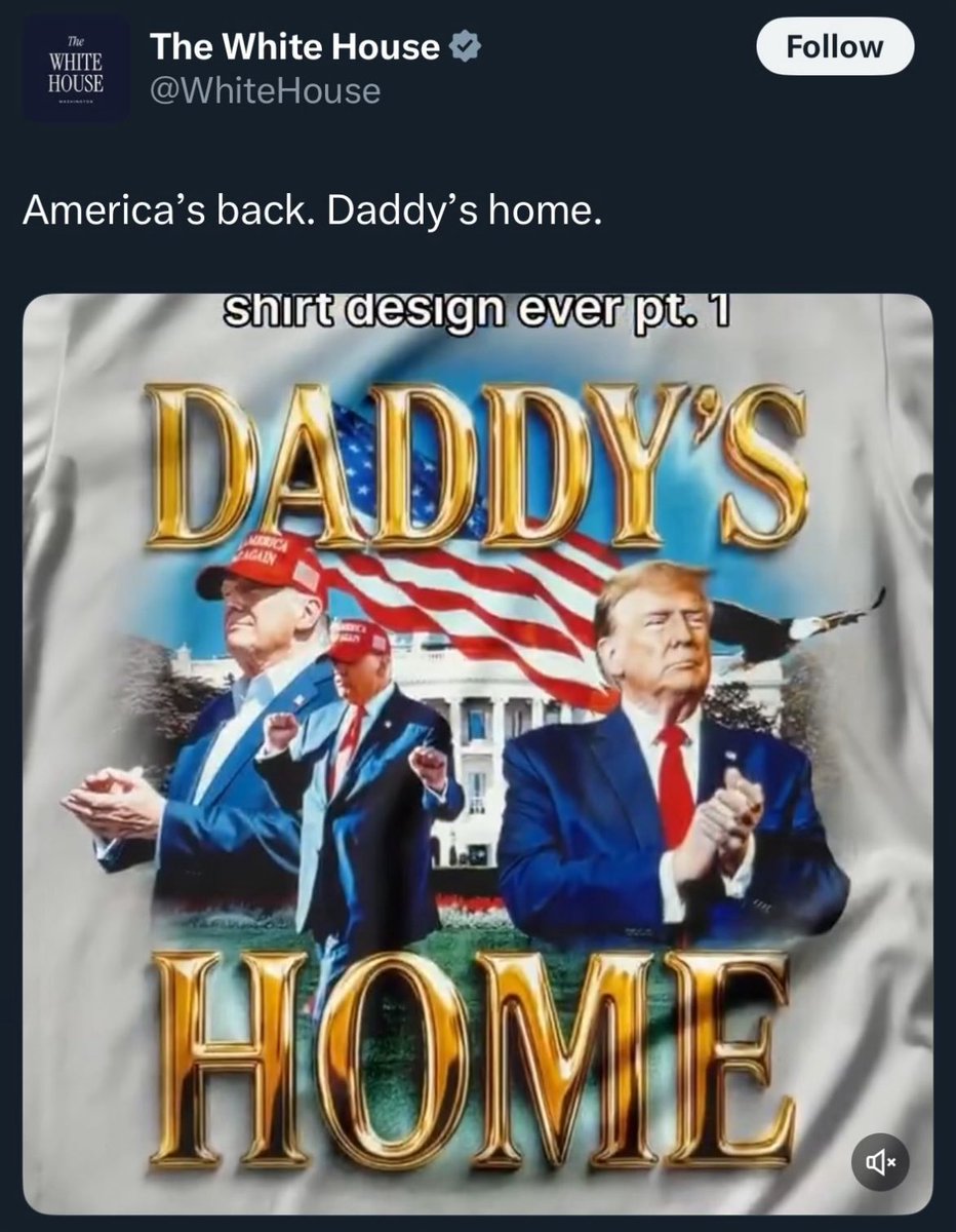 Wow. This is just so embarrassing. From the White House account. Daddy's home? Sweet baby Jesus, America, you may never come back from this.