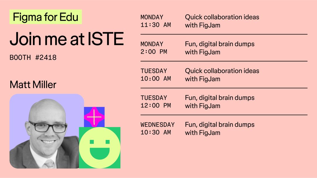 DitchThatTxtbk's tweet image. ✈️ Headed to #ISTELive?

Me too!

Don&apos;t miss my session on Monday, Tuesday and Wednesday in the Figma Booth #2418:

💡 Quick Collaboration Ideas with FigJam 
🧠 Fun Digital Brain Dumps with FigJam 

You can even snag a free copy of my book #AIforEdu

#ISTELive25