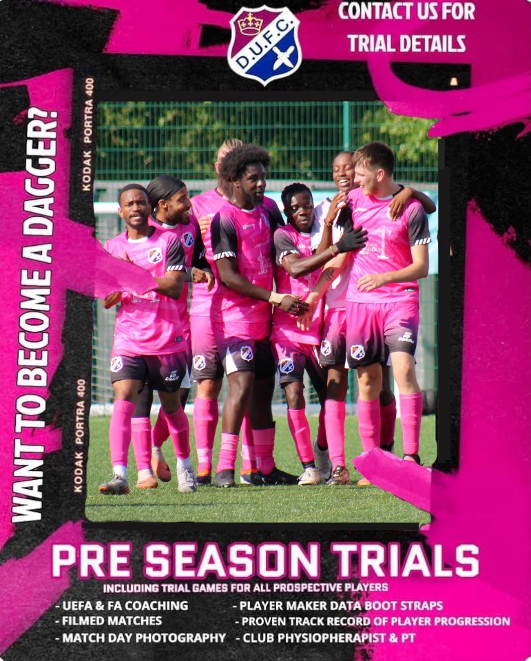 1 Day To Go! ⚽️💪🏼

Fantastic response so far, 

Still time to sign up for pre season trials, 

Drop us a DM with the following 

▪️ Full Name 
▪️Age 
▪️Positions 
▪️Previous Clubs 
▪️Contact Details 

#UpTheDaggers ⚔️