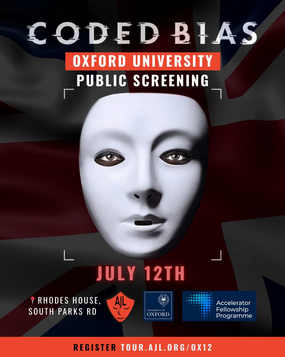 AJLUnited's tweet image. 🇬🇧🤖 Are you near Oxford, England and passionate about AI ethics?
We've got the perfect event for you – AJL is bringing Coded Bias across the pond! ✈️🎬
Join us for a special screening of the award-winning documentary as part of our #CodedBiasWorldTour, followed by a panel…
