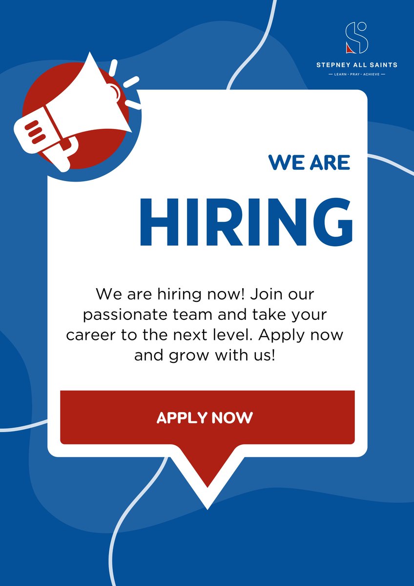 We're Hiring!
Exciting opportunities are now open — join our amazing team and make a difference! 

View current vacancies here: stepneyallsaints.school/vacancies/