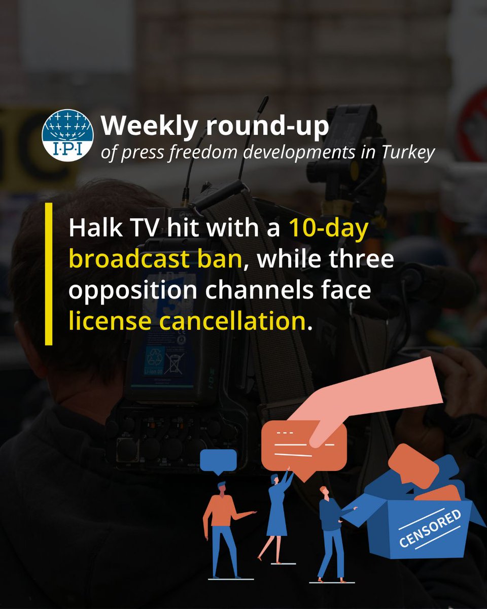 IPI - The Global Network for Independent Media (@globalfreemedia) on Twitter photo <a href="/metinyoksu/">metinyoksu</a> <a href="/fatihaltayli/">Fatih Altayli 🔴🇹🇷</a> <a href="/nedim_turfent/">Nedim Türfent</a> (4/8) RTÜK imposed a 10-day broadcast ban on <a href="/halktvcomtr/">Halk TV</a>, while <a href="/tele1comtr/">Tele1 TV</a>, <a href="/halktvcomtr/">Halk TV</a>, and <a href="/szctelevizyonu/">SÖZCÜ Televizyonu</a> received monetary fines. All stations now face the risk of license cancellation if further penalties are issued.
buff.ly/tqvwm4G <a href="/metinyoksu/">metinyoksu</a> <a href="/fatihaltayli/">Fatih Altayli 🔴🇹🇷</a> <a href="/nedim_turfent/">Nedim Türfent</a> (4/8) RTÜK imposed a 10-day broadcast ban on <a href="/halktvcomtr/">Halk TV</a>, while <a href="/tele1comtr/">Tele1 TV</a>, <a href="/halktvcomtr/">Halk TV</a>, and <a href="/szctelevizyonu/">SÖZCÜ Televizyonu</a> received monetary fines. All stations now face the risk of license cancellation if further penalties are issued.
buff.ly/tqvwm4G