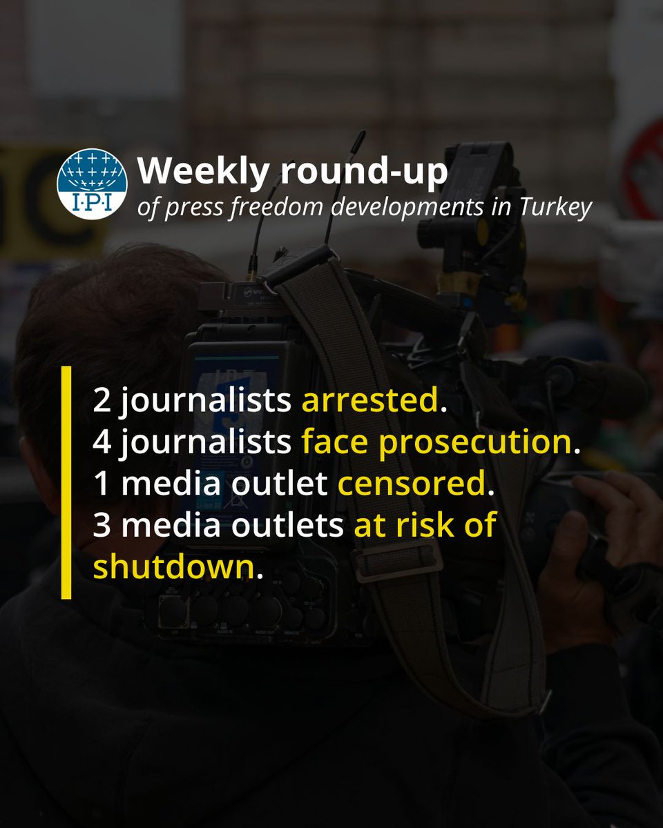 #Turkey: Two journalists were arrested, four face prosecution, one was threatened, and multiple media outlets were censored or face shutdown risks. Here’s our weekly round-up of #pressfreedom developments in the country. 🧵