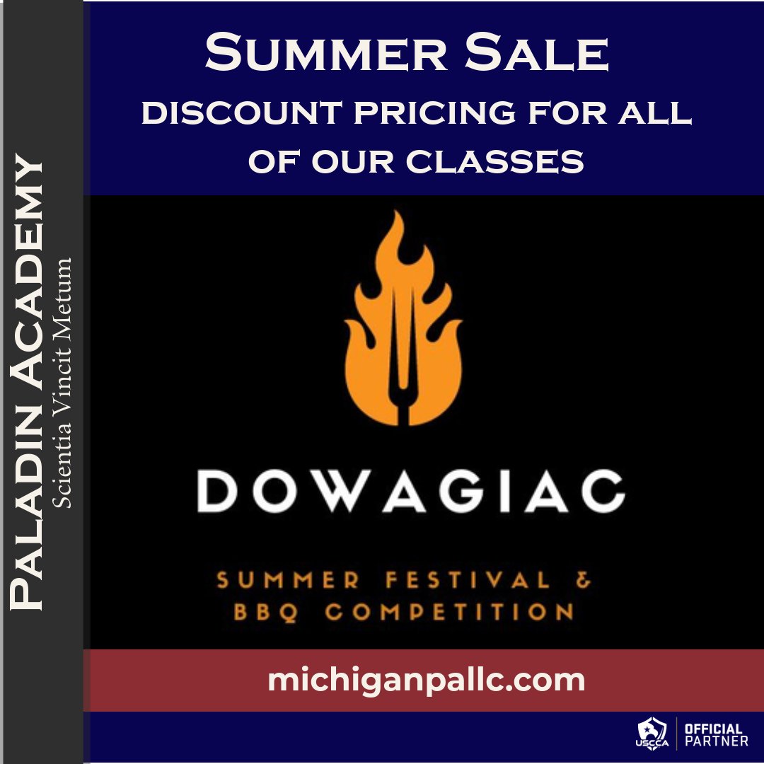 Paladin_Academy's tweet photo. Join us at Dowagiac Summer Fest!

Paladin will be showcasing our class offerings on July 18 and 19. Don't miss our Summer Sale—$15 off CPL classes! Call to learn about our other offerings. We can't wait to see you!

#PaladinAcademy #CPLClasses https://t.co/lSRKQNMs3s