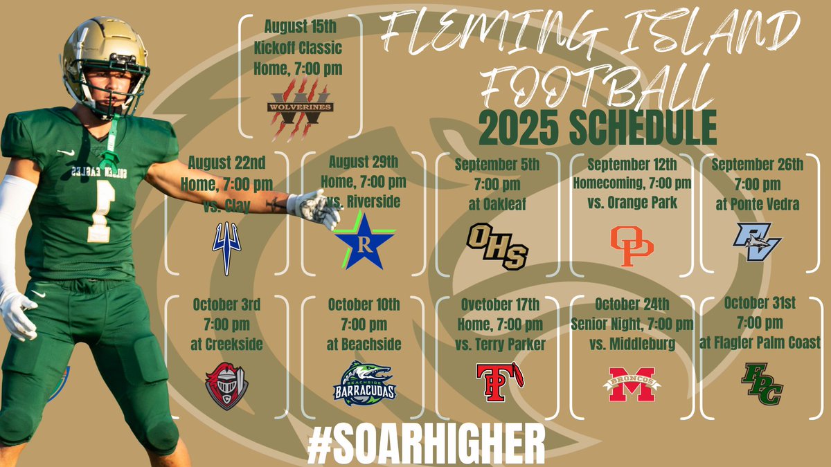 FI Eagle Athletics (@fieaglesports) on Twitter photo It won't be long before your 2025 Golden Eagles Football team is back in action! First game will be on August 15th, at The Rock!! Can't wait for Friday Night Lights! #SoarHigher It won't be long before your 2025 Golden Eagles Football team is back in action! First game will be on August 15th, at The Rock!! Can't wait for Friday Night Lights! #SoarHigher