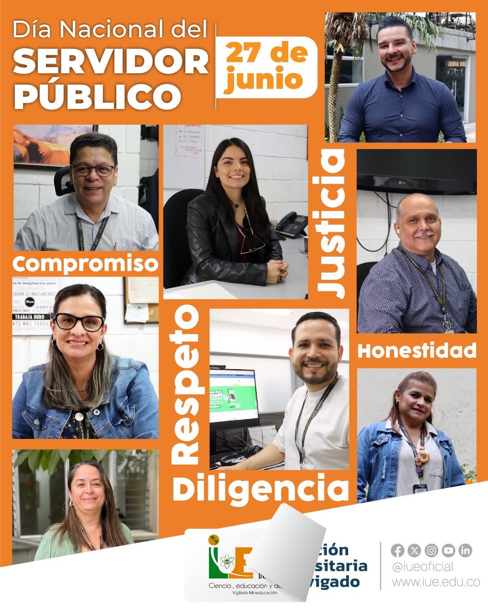 IUEOficial's tweet photo. 👩🏽‍💼👨🏼‍💼 Hoy celebramos a nuestros 110 servidores públicos, quienes trabajan con el corazón para brindar un servicio de calidad a los demás.

🧡 Gracias por su compromiso y entrega constante.

#TodosSomosIUE #YoAmoLaIUE #30AñosIUE #RazonesCumplidas https://t.co/LdN2u8W9vc