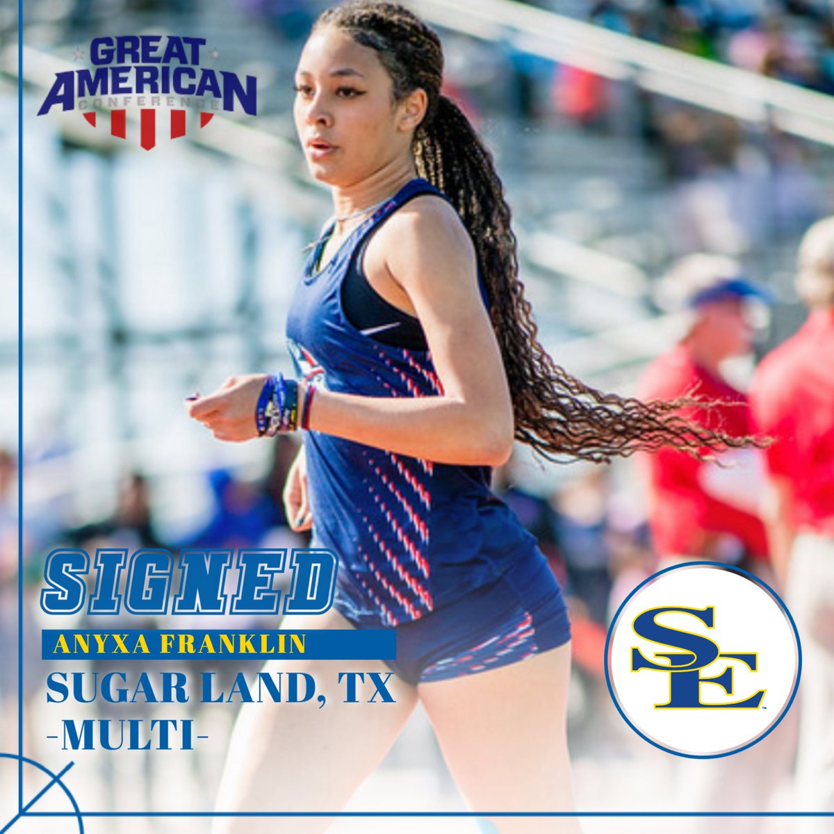 ✍️ #classof2025

Welcome heptathlete Anyxa Franklin!⚡️
She joins us from Fort Bend Dulles High School and boasts a personal record of 3,095points ⚡️⚡️⚡️
