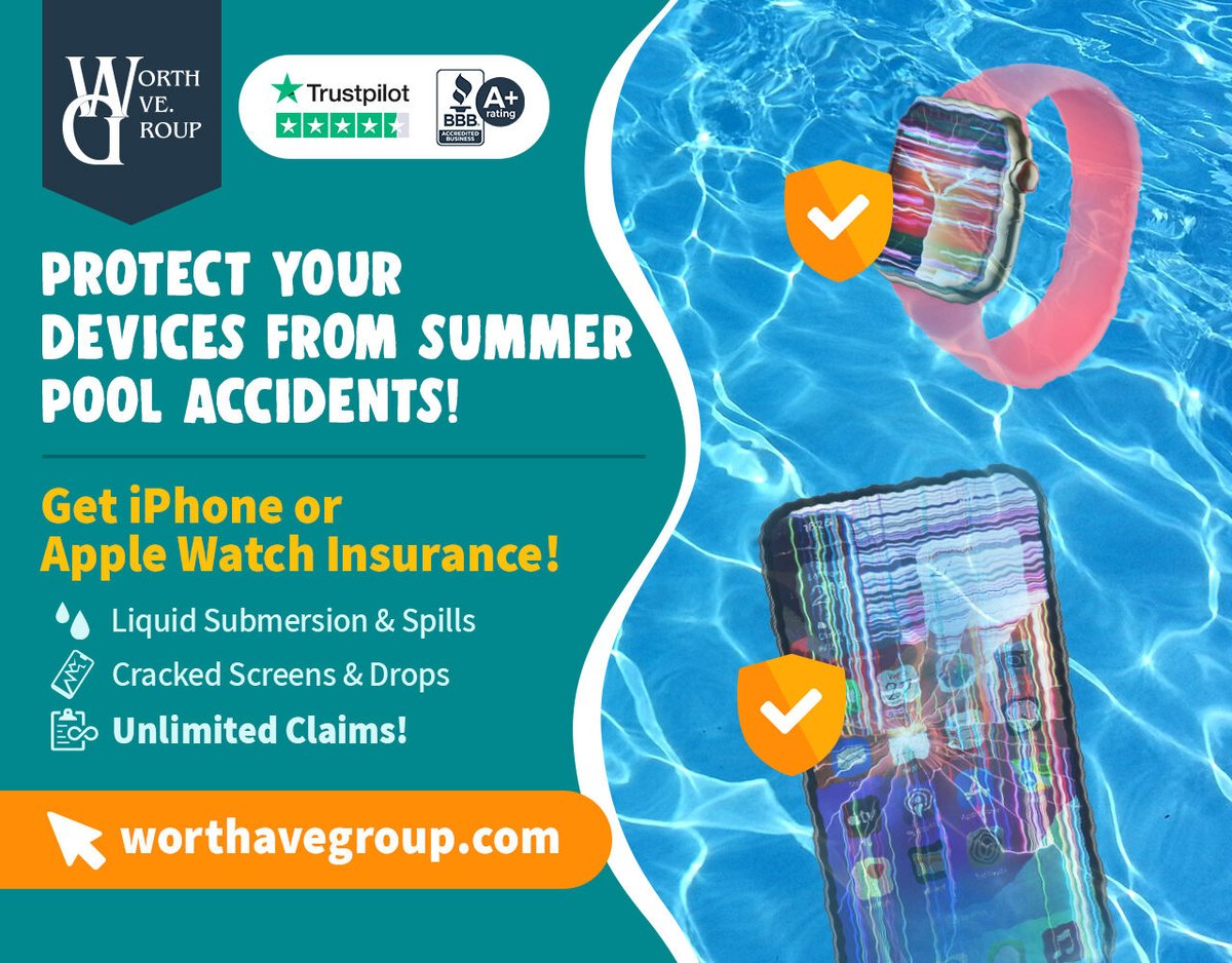worthavegroup's tweet image. 💧 Enjoy pool days without worrying about device accidents. Get coverage for your iPhone or Apple Watch and stay protected this summer! 👉bit.ly/3ElgN8V
#DeviceProtection #iPhoneProtection #AppleWatchProtection