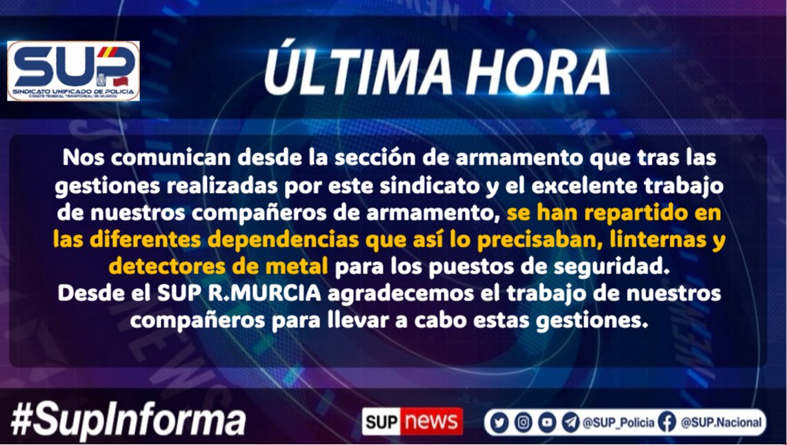 En el <a href="/SUP_Murcia/">SUP Región de Murcia</a> seguimos trabajando para solucionar las pequeñas dificultades que se encuentran los compañeros cada día en su servicio.
Trabajaremos para que siempre haya mínimo 👮🏻‍♂️ 👮🏻‍♀️ en puestos de seguridad.
Material adecuado🔦
Personal mínimo ❌
El <a href="/Sup_Policia/">SUP</a> líder en #PRL