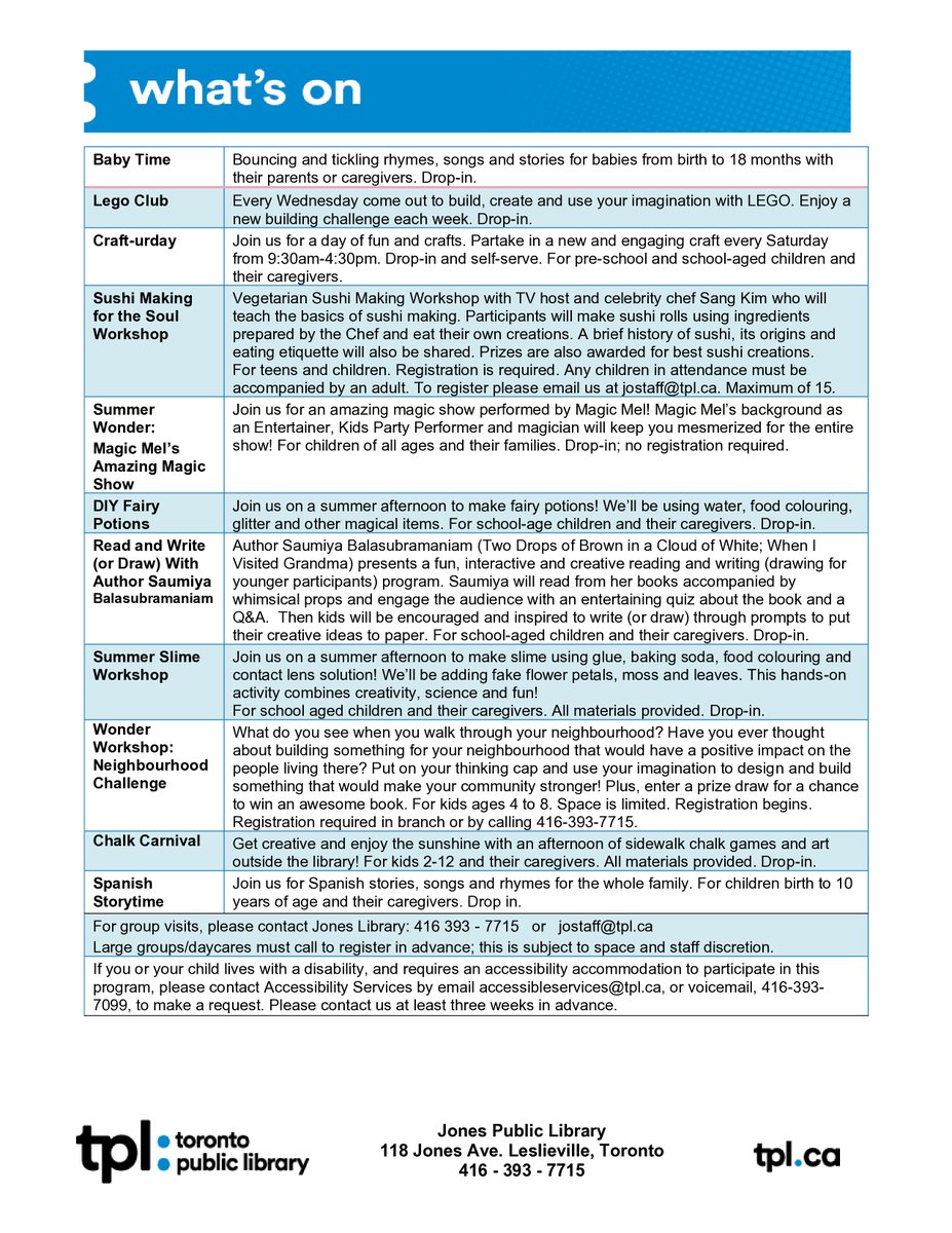 Check out these wonderful programs happening in July right here at Jones Branch!