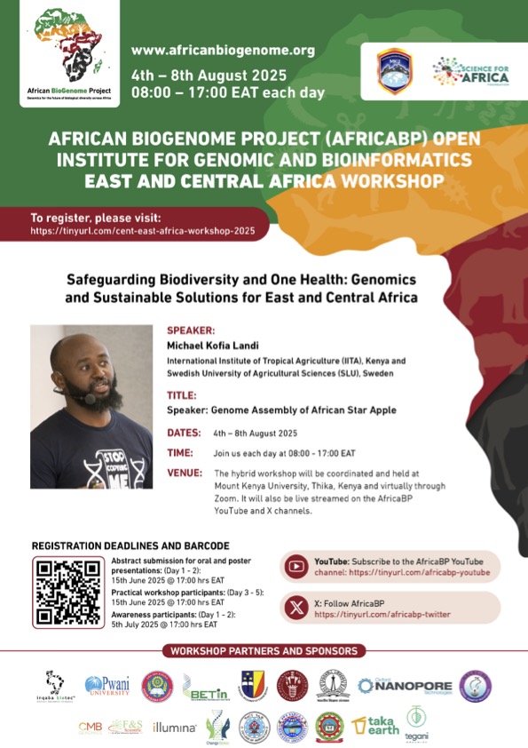 EA-Regional Workshop (@eaafricabp) on Twitter photo Speaker Alert!
Michael Landi will be sharing insights on the African Star Apple #genome assembly in the upcoming E.A. <a href="/DAISEA_AfricaBP/">African BioGenome Project</a> at <a href="/MountKenyaUni/">MountKenyaUniversity</a>
Register via; lnkd.in/eZ9-3_ju
<a href="/AnneMuigai_Prof/">Prof Anne Muigai</a> Speaker Alert!
Michael Landi will be sharing insights on the African Star Apple #genome assembly in the upcoming E.A. <a href="/DAISEA_AfricaBP/">African BioGenome Project</a> at <a href="/MountKenyaUni/">MountKenyaUniversity</a>
Register via; lnkd.in/eZ9-3_ju
<a href="/AnneMuigai_Prof/">Prof Anne Muigai</a>