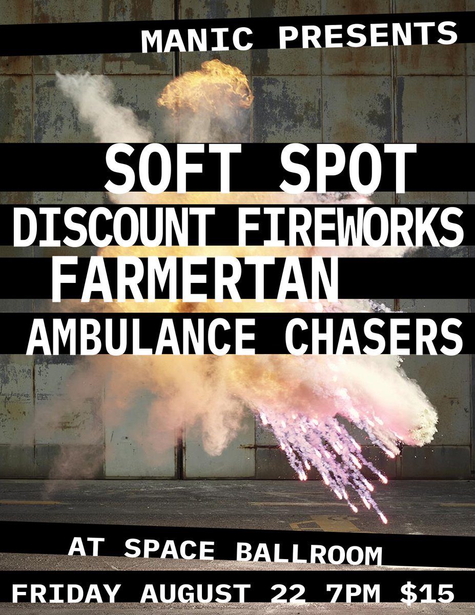 JUST ANNOUNCED: Soft Spot, Discount Fireworks, Farmertan, and The Ambulance Chasers are here on Friday, August 22nd!

Tickets on sale NOW: found.ee/SoftSpotSB25