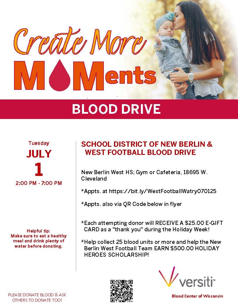 Viking Football (@nbwfootball) on Twitter photo We are hosting our annual summer blood drive next Tuesday from 2-7 PM at NBW. Help us give back to the community that gives us so much! Follow the link to sign up to help! <a href="/WestSDNB/">SDNB New Berlin West</a> <a href="/SDNBSchools/">SDNB Schools</a> <a href="/NBWAthletics/">NBW Vikings</a>
url.us.m.mimecastprotect.com/s/k68XCkRWONuX… We are hosting our annual summer blood drive next Tuesday from 2-7 PM at NBW. Help us give back to the community that gives us so much! Follow the link to sign up to help! <a href="/WestSDNB/">SDNB New Berlin West</a> <a href="/SDNBSchools/">SDNB Schools</a> <a href="/NBWAthletics/">NBW Vikings</a>
url.us.m.mimecastprotect.com/s/k68XCkRWONuX…