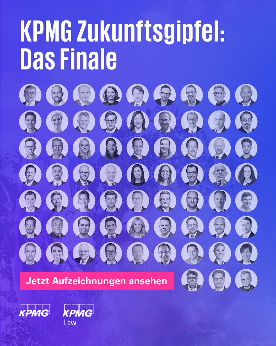 Jetzt verfügbar – die Aufzeichnungen vom Finale des KPMG Zukunftsgipfel. Entdecken Sie konkrete Handlungsempfehlungen zu den wichtigsten Fragestellungen von Unternehmen – von KI über ESG-Wertschöpfung bis zu geostrategischen Geschäftspraktiken: hubs.ly/Q03t_8Wp0