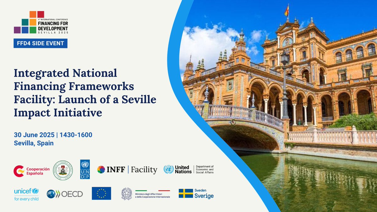 INFFfacility's tweet image. JOIN US! We’re launching the next phase of the INFF Facility at #FfD4 to help countries use #INFFs to align finance with #SDGs🚀
🗓️ Mon, 30 June 14:30 CEST
📍 Sevilla, Spain (Room side event 17)
🔗 Event page: inff.org/event/ffd4-sid…
🎥 Livestream: youtube.com/live/5EygIoLeG…