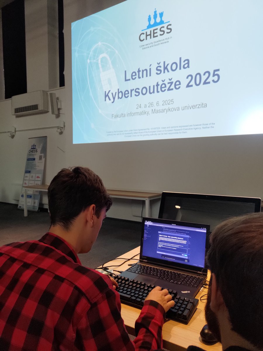 CYBERSECMUNI (@cybersecmuni) on Twitter photo This week we hosted Summer School for finalists of the National Cybersecurity Competition (<a href="/KyberSoutez/">Kyber Soutez</a>) and helped pick the squad for Team Czechia (<a href="/CzechCyberTeam/">CzechCyberTeam</a> ) heading to the European Cybersecurity Challenge (#ECSC2025). Good luck in the European finals! <a href="/CHESS_EU/">CHESS Cyber-Security Excellence Hub</a> This week we hosted Summer School for finalists of the National Cybersecurity Competition (<a href="/KyberSoutez/">Kyber Soutez</a>) and helped pick the squad for Team Czechia (<a href="/CzechCyberTeam/">CzechCyberTeam</a> ) heading to the European Cybersecurity Challenge (#ECSC2025). Good luck in the European finals! <a href="/CHESS_EU/">CHESS Cyber-Security Excellence Hub</a>