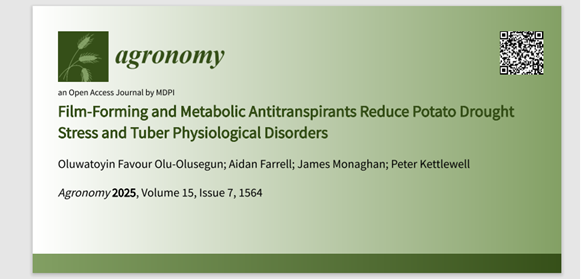 FavourOlusegun's tweet photo. Excited to share our latest research!

Can antitranspirants help potatoes survive drought?

Many thanks to all the co-authors @Aidan Farrell, Jim Monaghan and Peter Kettlewell. 

👉 Read the full article: https://t.co/wnQoUjnlzw
Agronomy MDPI. https://t.co/z6B7glIu9h