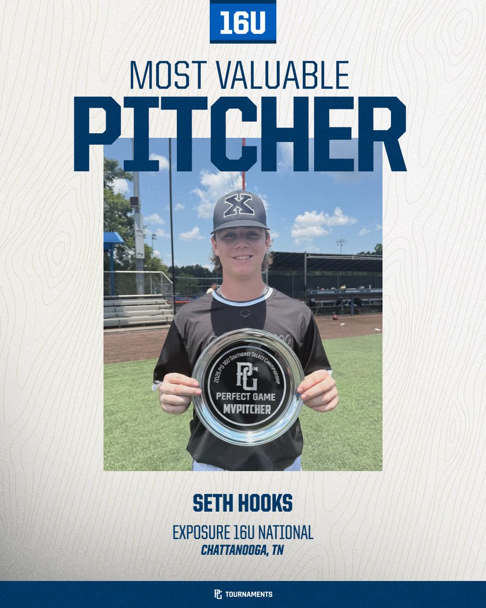 2025 PG 16U Southeast Select Championship🏆 
🥇Champion: eXposure 16U National 
🥈Finalist: Georgia Jackets 16U-American
🏅MVP: Hayden Reed
🏅MVPitcher: Seth Hooks
