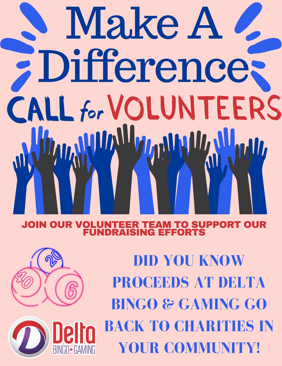 We need Volunteers! It makes a difference in your community. <a href="/deltabingo_/">Delta Bingo & Gaming</a>  Reach out to BIAPR at 705-741-1122 or email at cmclean@biapr.ca! #volunteerpeterborough