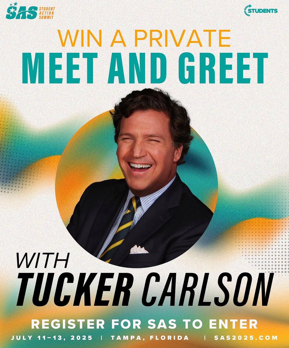 PrincessPatri0t's tweet image. 🚨WIN a PRIVATE meet & greet with TUCKER CARLSON🚨
All you have to do is register for SAS 2025 👀
📍Tampa, FL | 📅 July 11–13
🎯 sas2025.com
This is your shot, don’t miss it 🇺🇸🔥 #SAS2025 #TPUSA #TuckerCarlson