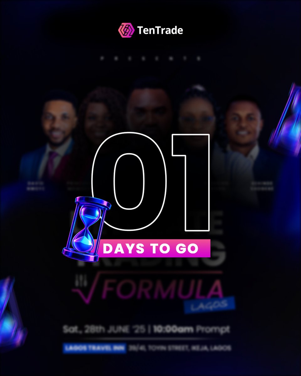 Final Countdown: Just 1 Day Left 

The stage is set. The energy is high. The Ultimate Trading Formula hits Lagos tomorrow and if you’re serious about leveling up, this is where you need to be.

You’re not just attending a seminar, you’re stepping into a room full of clarity,