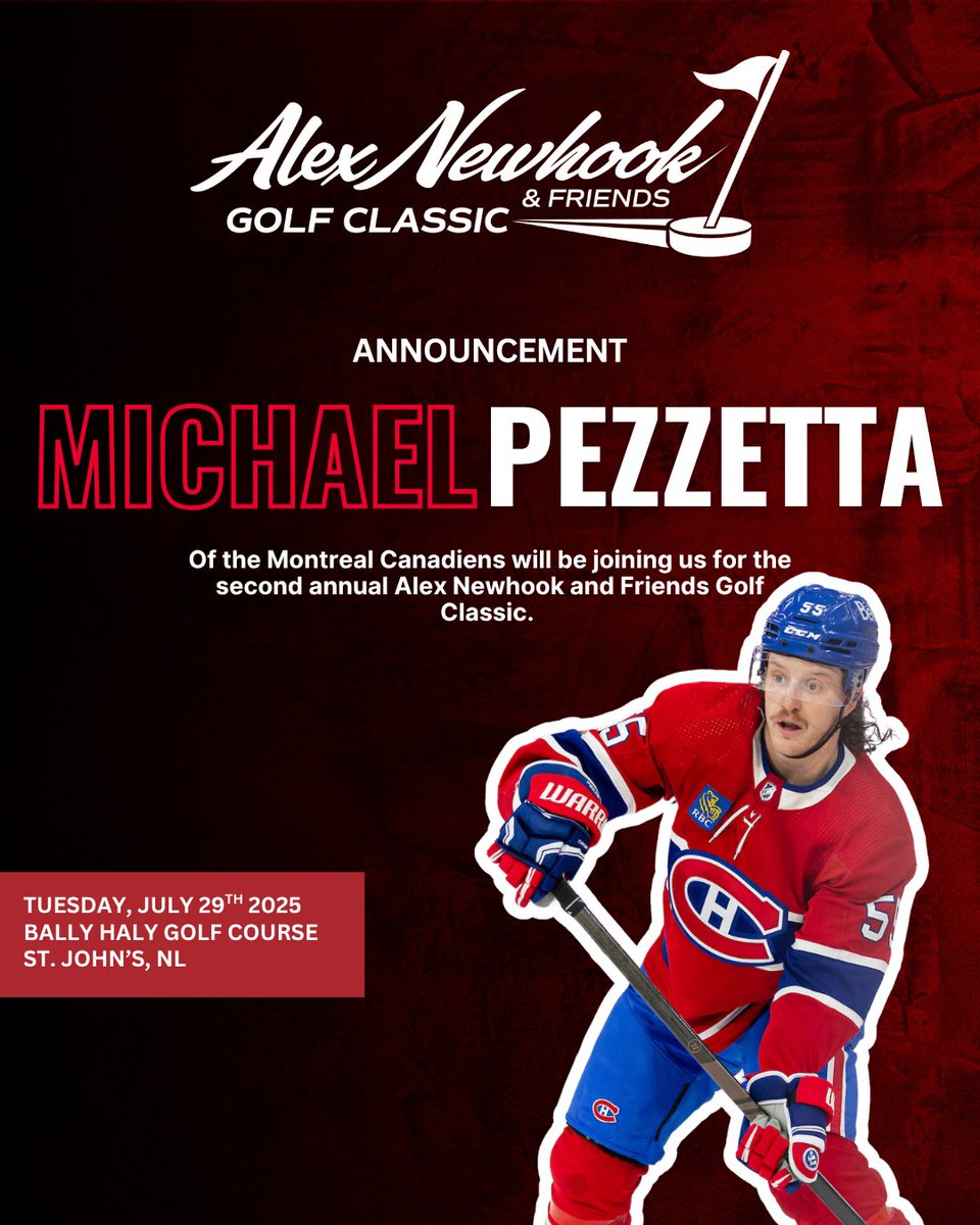 Alex Newhook Golf Classic (@angolfclassic) on Twitter photo Michael Pezzetta of the Montreal Canadiens will be joining us for the second annual Alex Newhook & Friends Golf Classic!
A big thank-you to Michael for stepping up to support our local charities. We’re so excited to have you with us!
<a href="/mpezzetta13/">Michael Pezzetta</a> <a href="/AlexNewhook_/">Alex Newhook</a> Michael Pezzetta of the Montreal Canadiens will be joining us for the second annual Alex Newhook & Friends Golf Classic!
A big thank-you to Michael for stepping up to support our local charities. We’re so excited to have you with us!
<a href="/mpezzetta13/">Michael Pezzetta</a> <a href="/AlexNewhook_/">Alex Newhook</a>