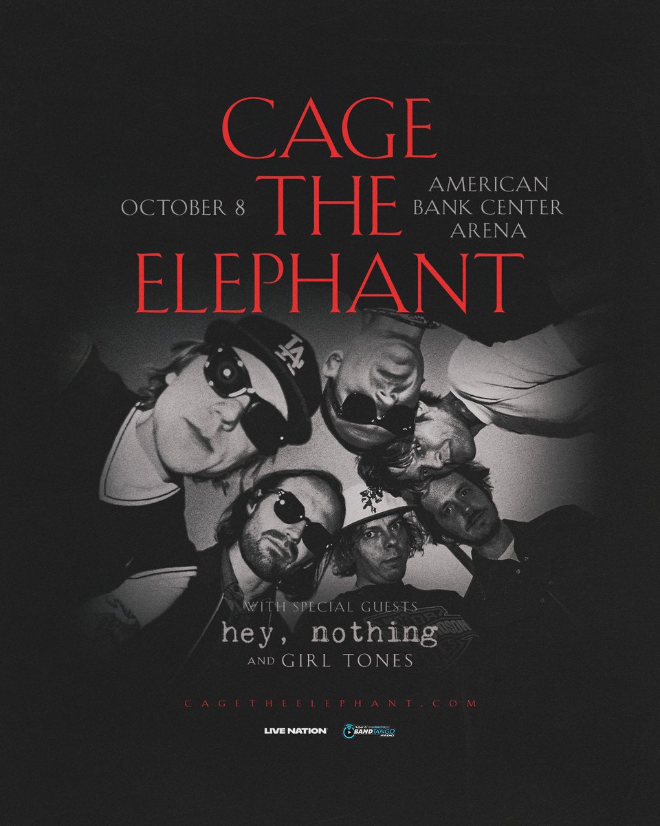 🗣 On Sale Now!

106.5 BANDTANGO Radio Presents Cage The Elephant, coming to American Bank Center Arena October 8th with Special Guests hey, nothing and Girl Tones!

Secure your tickets today!
🎟 bit.ly/CagetheElephan…