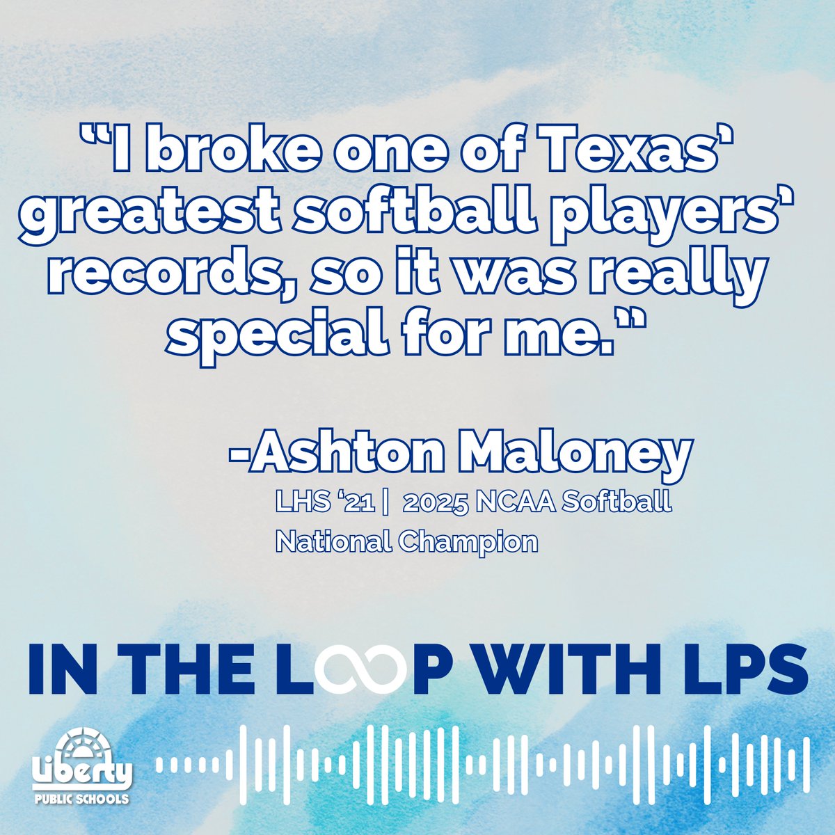 LIBERTYSCHOOLS's tweet photo. Liberty High School alumna Ashton Maloney just played a crucial role in Texas softball's national championship win. She sat down with us for In the Loop. Listen now ⬇️ #ShareTheGoodLPS
🎧 Apple: https://t.co/03xa1NfsuP
🎧 Spotify: https://t.co/fosddIezi7
🎧 Amazon: https://t.co/GZJcBTIjU9