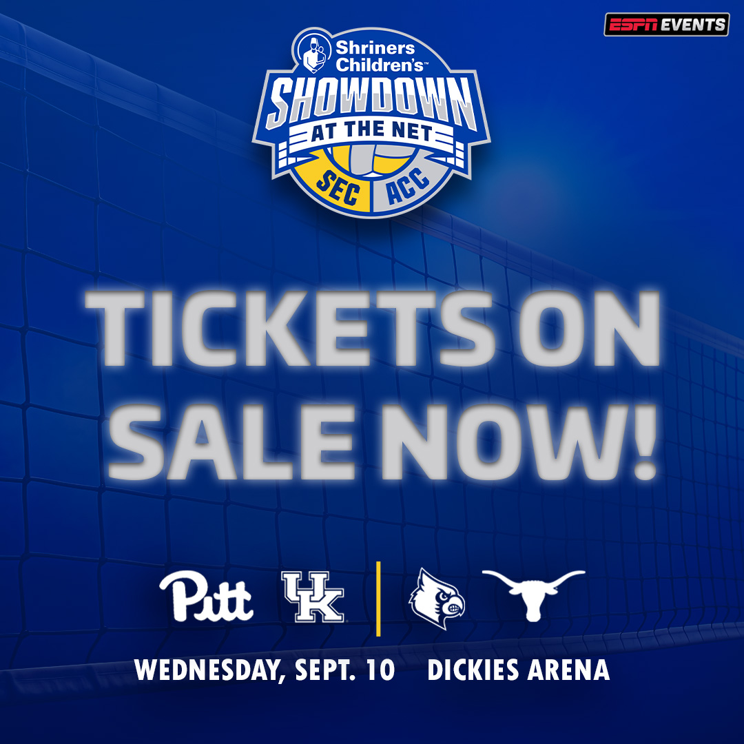 Volleyball fans — this is the one you've been waiting for!🏐Tickets are ON SALE NOW for Showdown at the Net! 

Don't miss the epic showdown with Pitt vs Kentucky and Louisville vs Texas battling it out live! Secure your seats with the link below:

ticketmaster.com/event/0C0062B4…