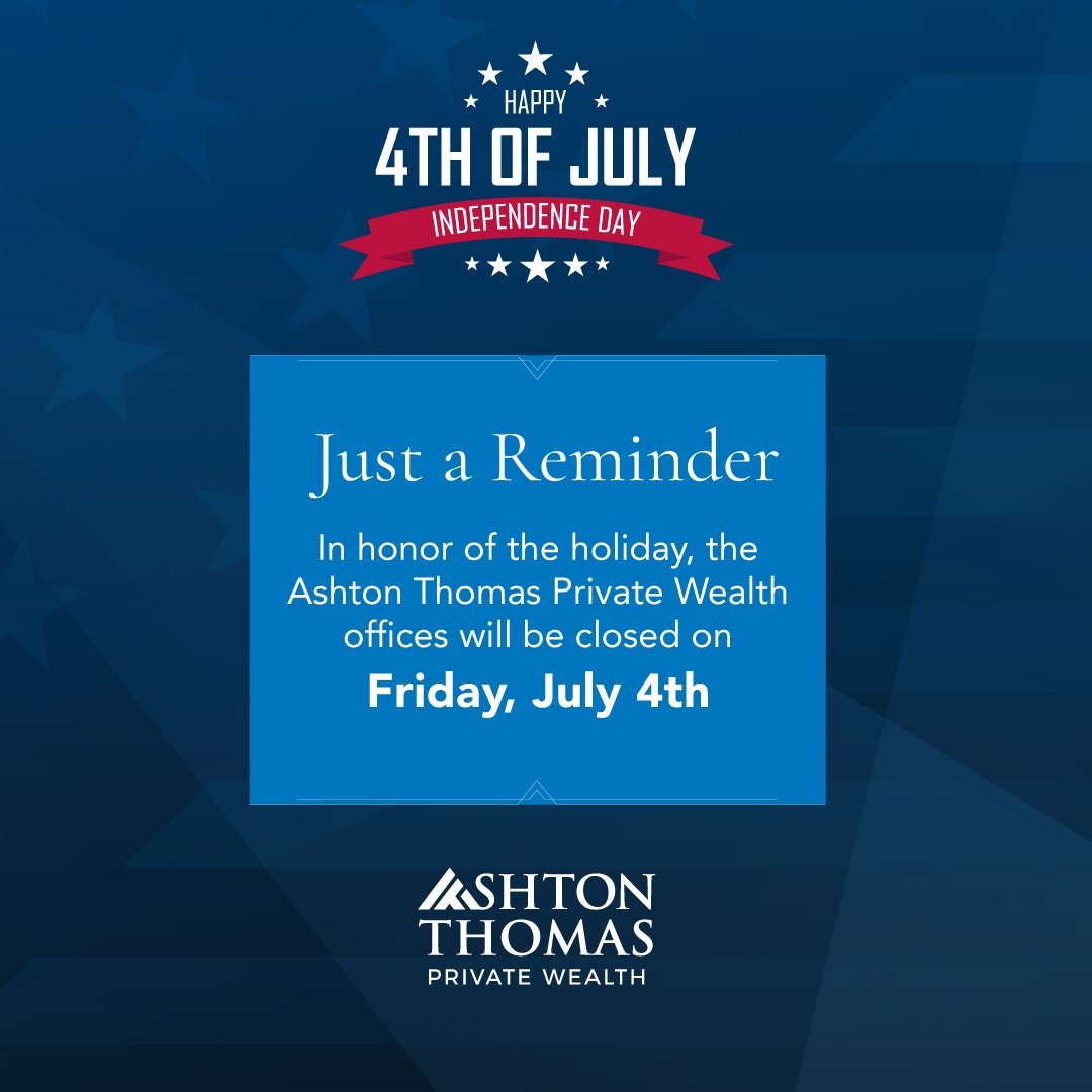 Just a reminder:

In observance of Independence Day, our offices will be closed on Friday, July 4. We wish you and your loved ones a safe and enjoyable holiday weekend. Normal business hours will resume on Monday, July 7.