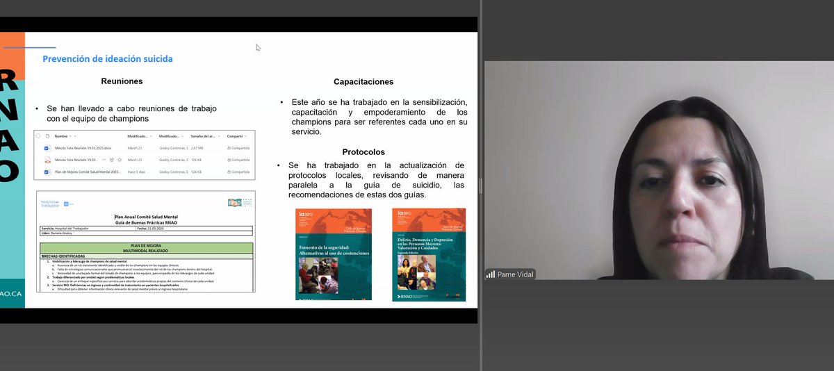 <a href="/RNAO/">RNAO</a> <a href="/DorisGrinspun/">Dr. Doris Grinspun 🇨🇦 RN, PhD, FAAN, O.ONT</a> Pamela Vidal, del Hospital del Trabajador, presenta los excelentes resultados de la implementación de 7 Guías de Buenas Prácticas #BPSO. Pamela además destaca la integración de múltiples estamentos, incluidos médicos, demostrando que el programa puede ser verdaderamente integral.