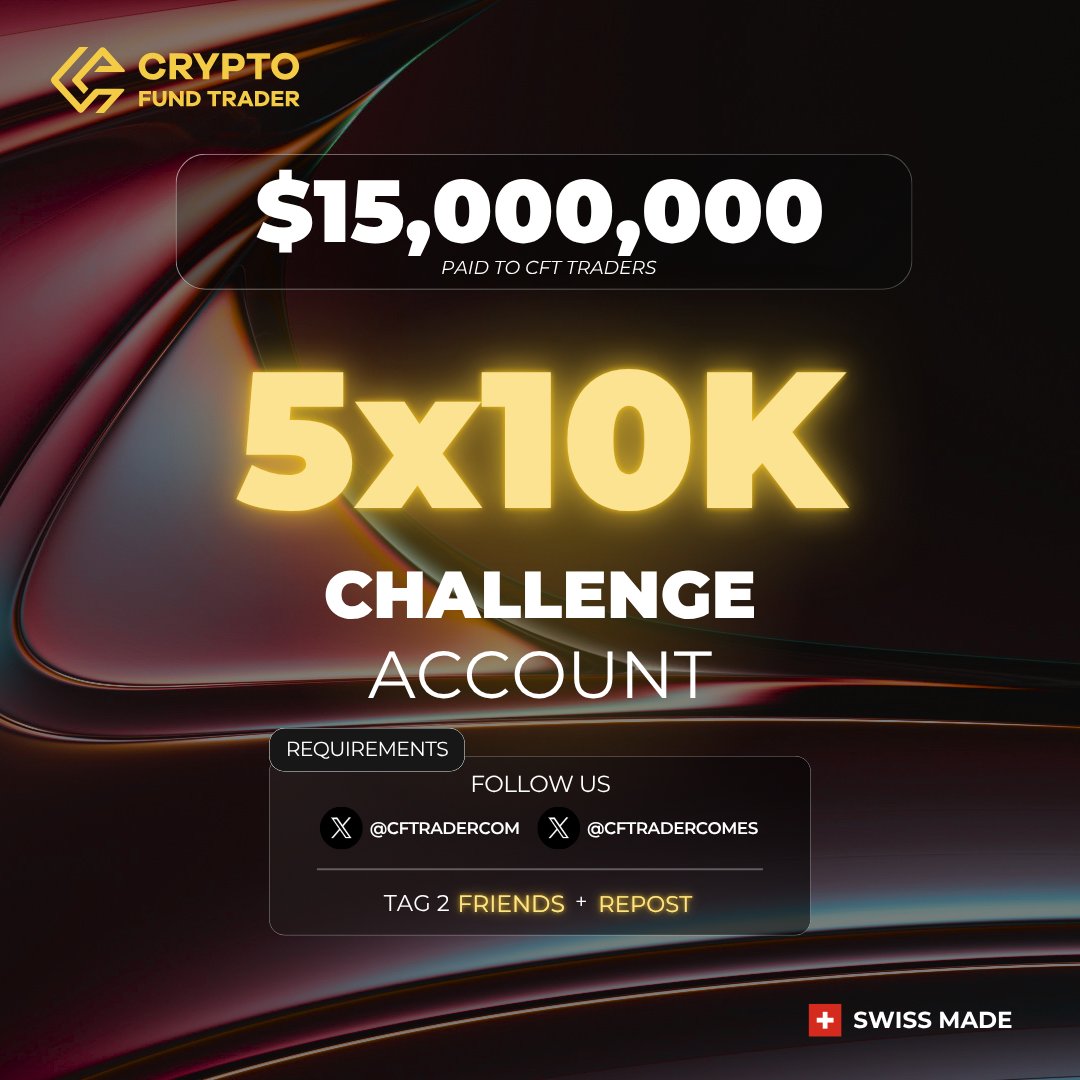 Crypto Fund Trader (@cftradercom) on Twitter photo We’ve hit $15M paid out to CFT traders, and we’re celebrating! 🎉
Enter our 5×$10K challenge account giveaway:
✅ Follow <a href="/CFTradercom/">Crypto Fund Trader</a> & <a href="/CFTradercomES/">Crypto Fund Trader Español</a>
✅ Tag 2 friends
🔁 Repost this tweet
Winners announced soon! 🚀 We’ve hit $15M paid out to CFT traders, and we’re celebrating! 🎉
Enter our 5×$10K challenge account giveaway:
✅ Follow <a href="/CFTradercom/">Crypto Fund Trader</a> & <a href="/CFTradercomES/">Crypto Fund Trader Español</a>
✅ Tag 2 friends
🔁 Repost this tweet
Winners announced soon! 🚀