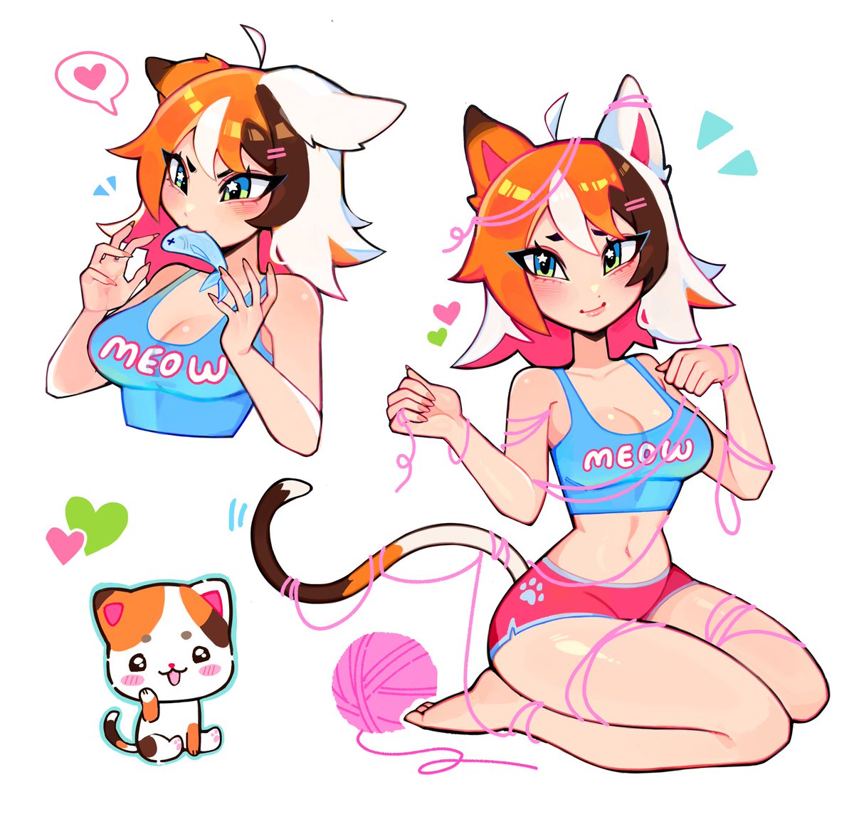 fizzeru's tweet image. heres some cat girl art from a while back bc i kinda wanna draw kitties again soon maybe (?) 🩷🐾