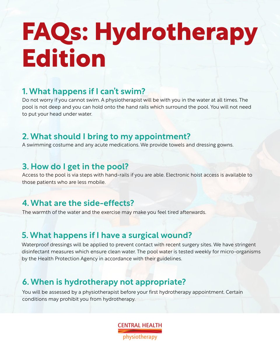 💧 Thinking about hydrotherapy? Here are some quick answers to common questions!
From “What if I can’t swim?” to “Is it safe with a surgical wound?”  we've got you covered. 🌊

Read more or book a session here: eu1.hubs.ly/H0lk9bL0