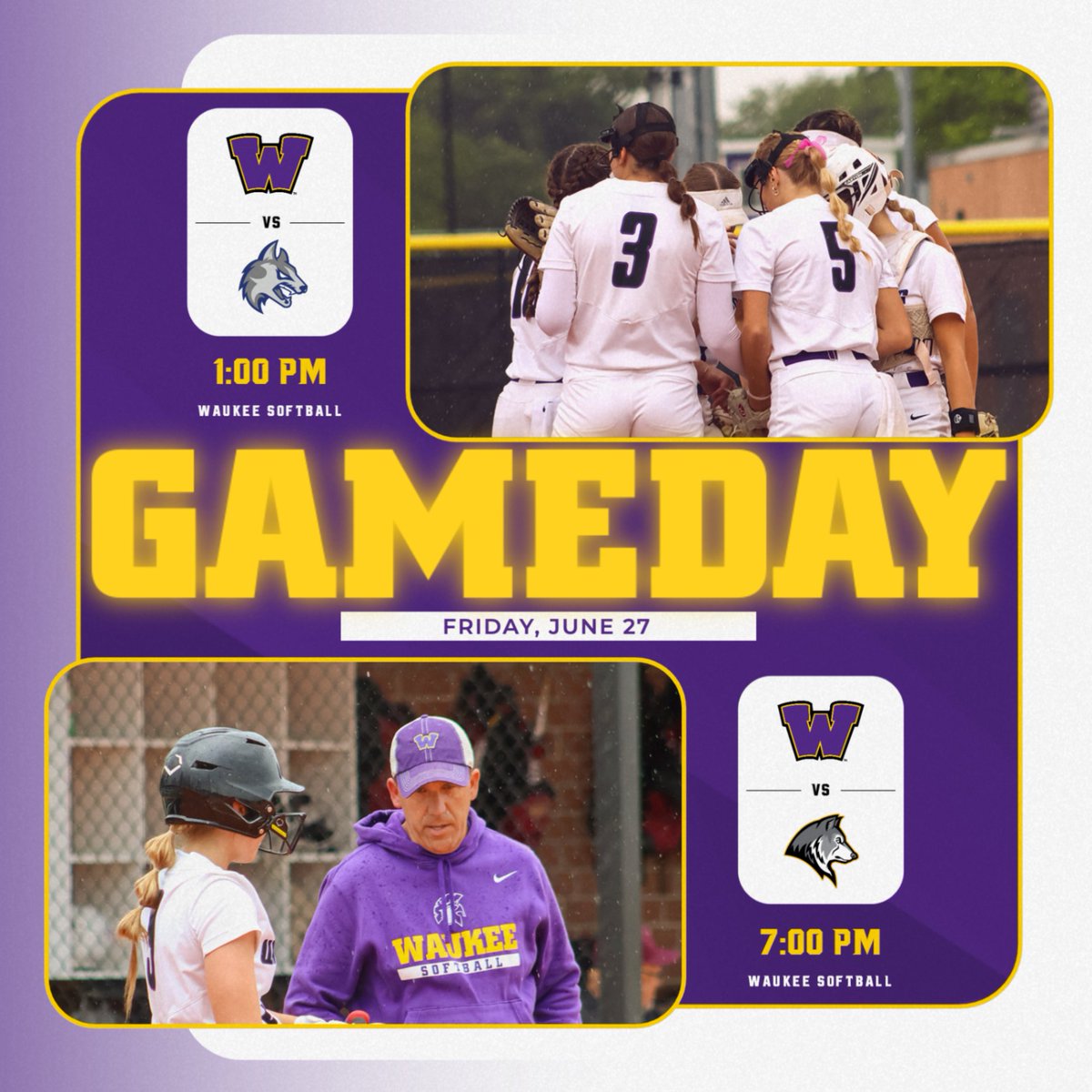 Gameday x2! Softball will finish Monday's game vs NW at 1:00pm. At 5:00pm, Waukee will host Winterset for JV &amp; Varsity games.
📍Waukee Softball Complex
🕐1 PM vs NW (Free 🎟️)
🕔5 PM - JV vs Winterset
🕖7 PM - Varsity
🎟️ Waukee Vanco / Card Only
📺 Waukee Hudl
#GoWarriors