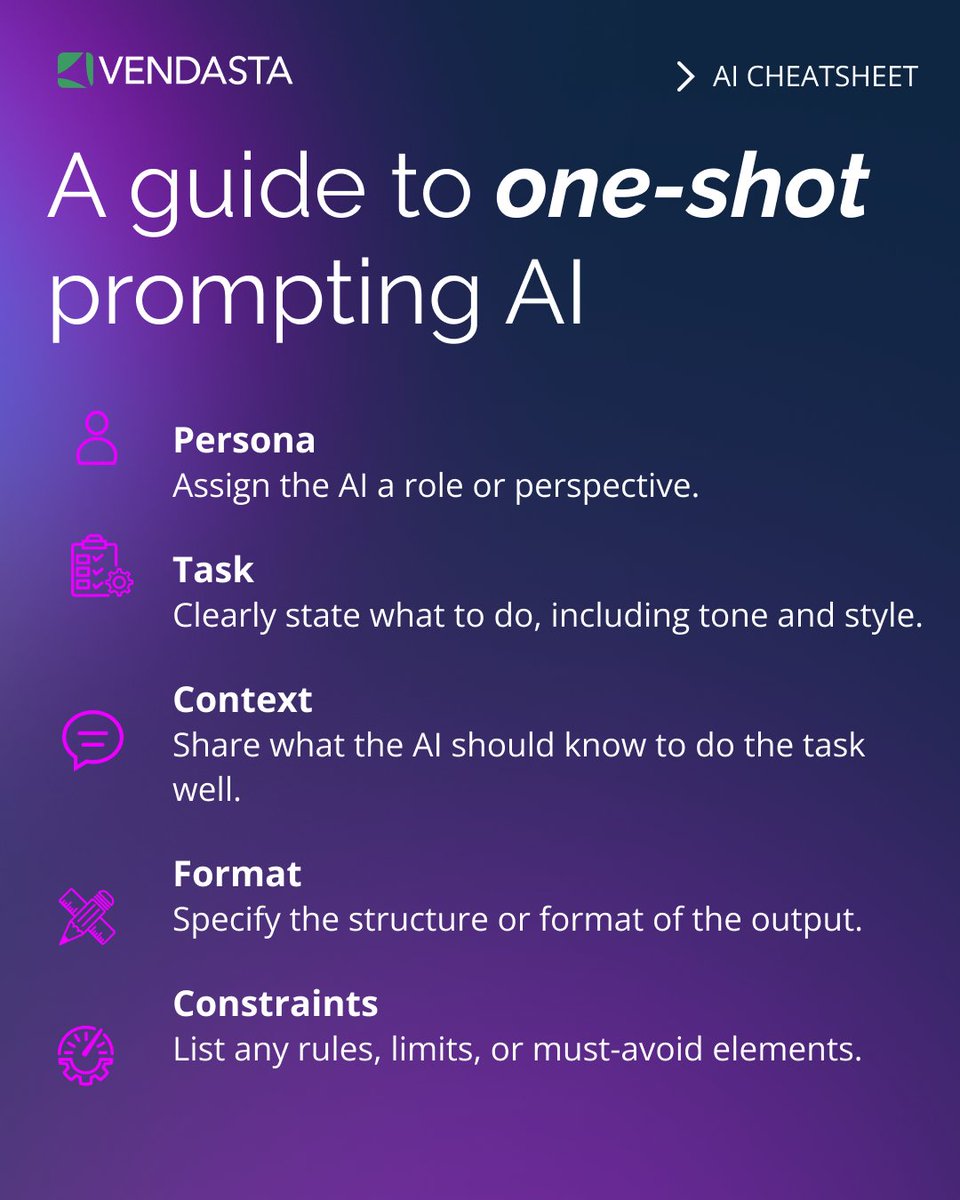 Vendasta (@vendasta) on Twitter photo Tired of telling AI āmake it betterā and getting nowhere?
Vague prompts = vague results.
Use this 5-part structure to get clear, specific answersāon the first try.
š Save this for your next brainstorm
š„ Tag a teammate who needs this cheat code. Tired of telling AI āmake it betterā and getting nowhere?
Vague prompts = vague results.
Use this 5-part structure to get clear, specific answersāon the first try.
š Save this for your next brainstorm
š„ Tag a teammate who needs this cheat code.