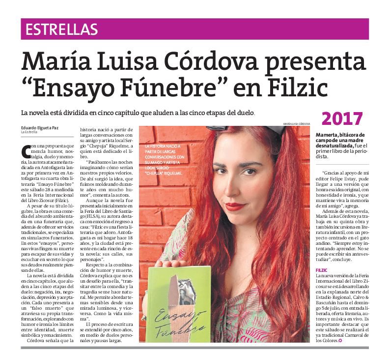 ¡Muchas gracias a la Estrella de #Antofagasta por esta nota 💕 nos vemos mañana sábado en la @filzicantofagasta a mediodía en el rincón de los sueños!