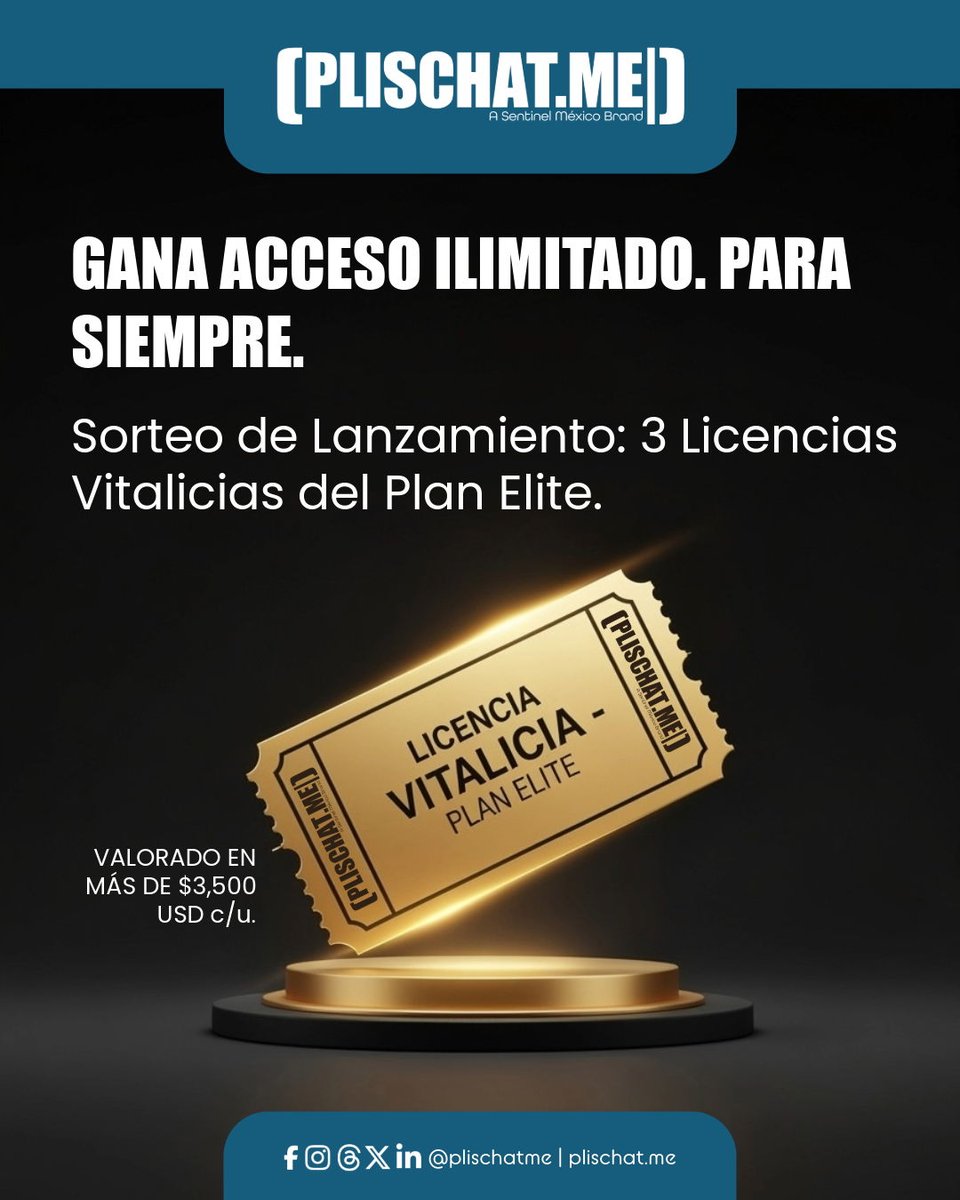 plischatme's tweet photo. No es un sorteo cualquiera.

Regalamos 3 licencias VITALICIAS de Plis Chat Me.

Valor: +$3,500 USD c/u.

Es la mejor inversión que nunca harás. Participa ahora. Link en bio.

#Sorteo #LicenciaVitalicia #Gratis #PlisChatMe #Oportunidad https://t.co/FeHGiYMqZ3