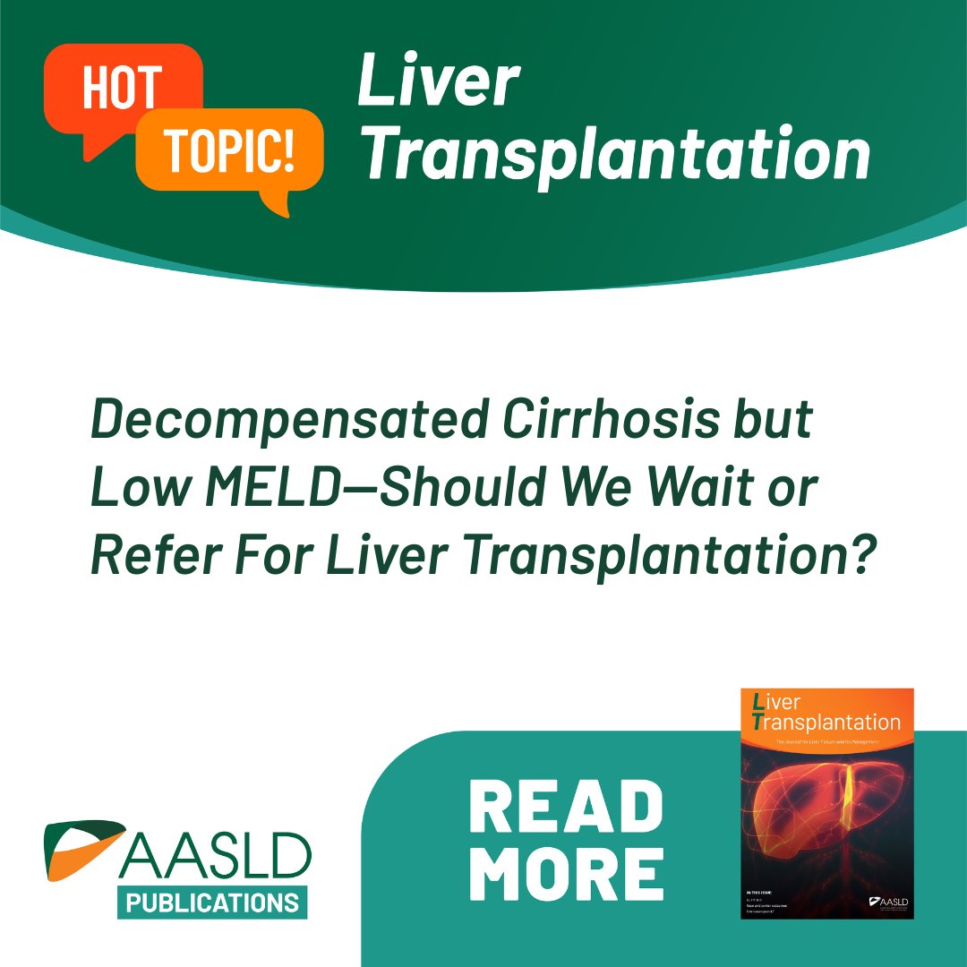 AASLD (@aasldtweets) on Twitter photo 🔥Hot Topic in <a href="/LTxJournal/">Liver Transplantation Journal (LTxJournal)</a>! Have a patient with decompensated #cirrhosis and low MELD scores?
This review highlights:
📌 the of limits MELD-based allocation
📌 newer scoring models
📌 management of complications and timely transplant referral.
bit.ly/3TLDfB2 🔥Hot Topic in <a href="/LTxJournal/">Liver Transplantation Journal (LTxJournal)</a>! Have a patient with decompensated #cirrhosis and low MELD scores?
This review highlights:
📌 the of limits MELD-based allocation
📌 newer scoring models
📌 management of complications and timely transplant referral.
bit.ly/3TLDfB2